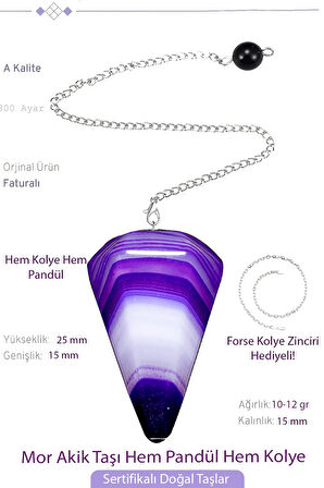 Sertifikalı Mor Akik Taşı Pandül Sarkaç Hem Pandül - Hem Kolye