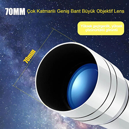 70400 HD Astronomik Teleskop Gökyüzü ve Doğa Gözlemi İçin, 70mm Objektif, 360mm Odak, FMC Kaplama