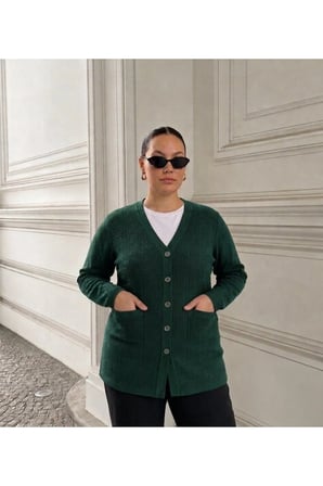 JAKARLI KENDİNDEN DESENLİ ÇELİK ÖRGÜ TRİKO KADIN CEKET