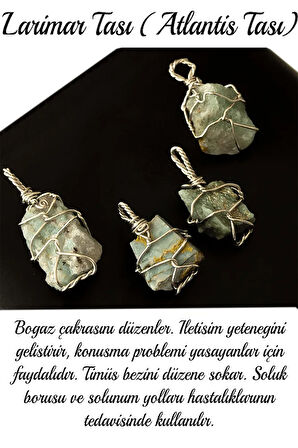 Sertifikalı Ham Tel Sargılı Larimar Taşı Kolye (Atlantis Taşı)