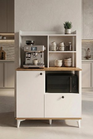 Papi-Co Coffee Time Mutfak Dolabı Kahve Köşesi 90 cm Atlantik Çam - Beyaz