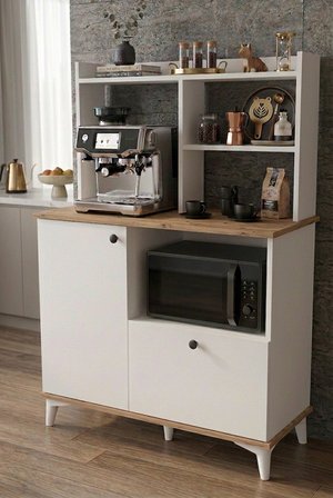 Papi-Co Coffee Time Mutfak Dolabı Kahve Köşesi 90 cm Atlantik Çam - Beyaz