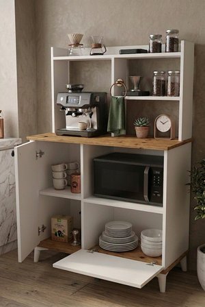 Papi-Co Coffee Time Mutfak Dolabı Kahve Köşesi 90 cm Atlantik Çam - Beyaz