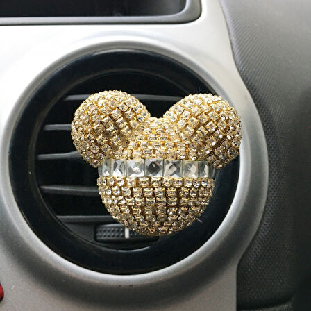 Kristal Taşlı Panda Havalandırma Klips Oto Kokusu Altın