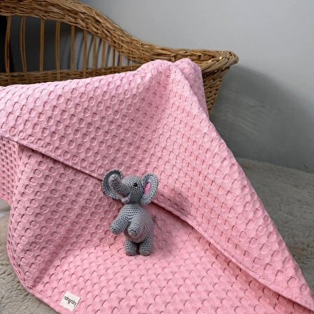 Yenidoğan Bebek Battaniyesi, Organik %100 Pamuk Bebek Pikesi, Alt açma, Çok Amaçlı Örtü, Dört Mevsim, Taşınabilir, Hediyelik Anne Bebek Ürünü, Pembe-Sarı, 75x75 cm, Kupu&Kupu