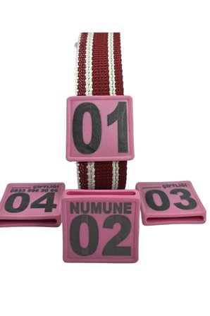 25 Adet Pembe Renk Küçükbaş Hayvan Boyunluk Kemer Ve Numaratör Takımı (KEMER+NUMARA)