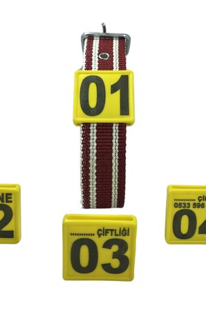 25 Adet Sarı Renk Küçükbaş Hayvan Boyunluk Kemer Ve Numaratör Takımı (KEMER+NUMARA)