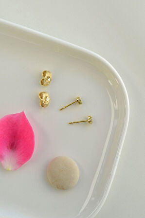 Taşlı Minicik Küpe Mini Kalpli Küpe Gold Renk