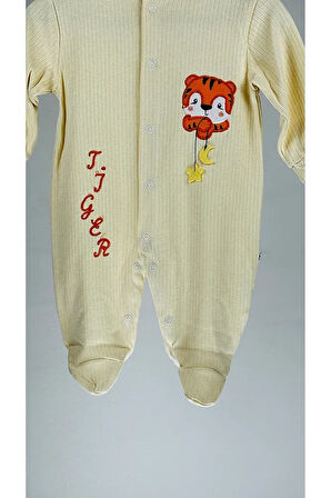 Kaplanlı %100 Pamuklu Patikli Bebek Tulum