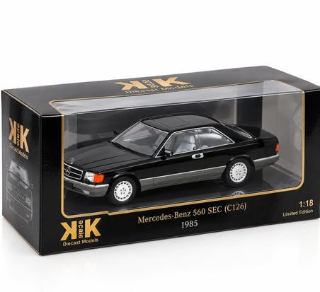 KK Scale 1:18 Mercedes-Benz 560 SEC C126 1985 Siyah – Dünya Genelinde 1000 Üretim