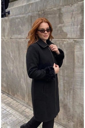 KOL AĞZI KÜRKLÜ ÇELİK ÖRGÜ TRİKO KADIN KABAN