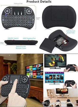 qasul Smart Işıklı Kablosuz Mini Klavye Yeni Nesil Televizyon Klavyesi Mouse Özellikli TELEVİZYONKLAVYESİ