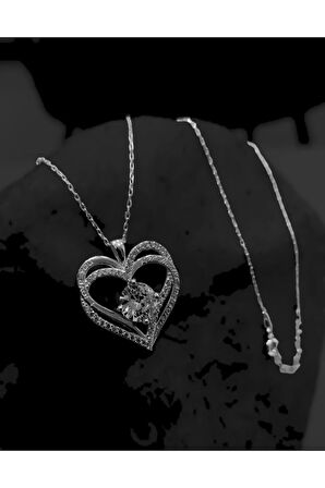 Modahilye 925 Ayar Gümüş Tektaş Kalpli Kolye