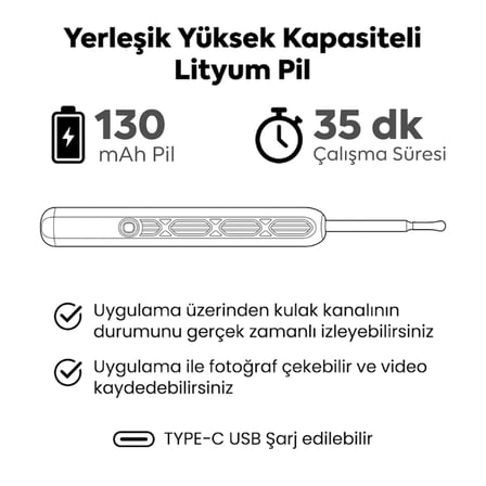Akıllı Kulak Temizleme Cihazı - Kameralı - WiFi ve Mobil Uygulama Uyumlu