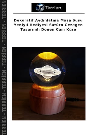Dekoratif Aydınlatma Masa Süsü Yeniyıl Hediyesi Satürn Gezegen Tasarımlı Dönen Cam Küre