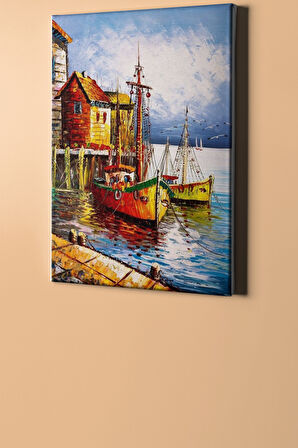 Sayılarla Boyama Seti Kasnaklı Renkli Ev Ve Yelkenli 40 X 50 Cm