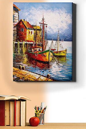 Sayılarla Boyama Seti Kasnaklı Renkli Ev Ve Yelkenli 60 X 75 Cm