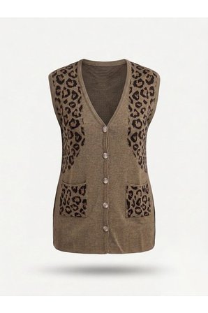 Si̇Mli̇ Leopar Desen Klasi̇K Düğmeli̇ Yelek