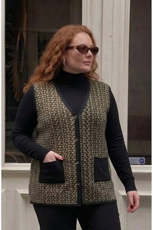 BÜYÜK BEDEN ÇELİK ÖRGÜ KLASİK LEOPAR DESEN TRİKO KADIN YELEK