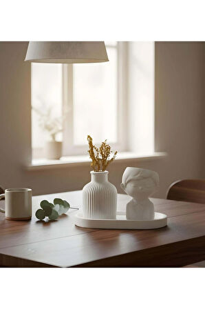 Dekoratif Standlı Alçı Erkek Figür ve Vazo Biblo