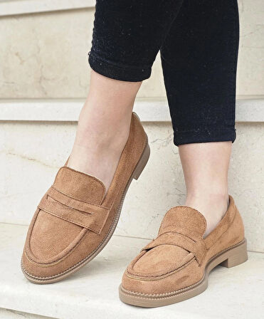Rahat Günlük Tarz Süet Nubuk Çalışan Kadın Loafer Ayakkabısı