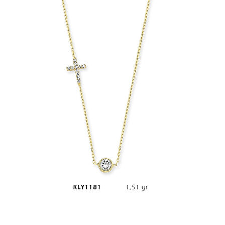 Yuvarlak Taşlı Haç Kolye