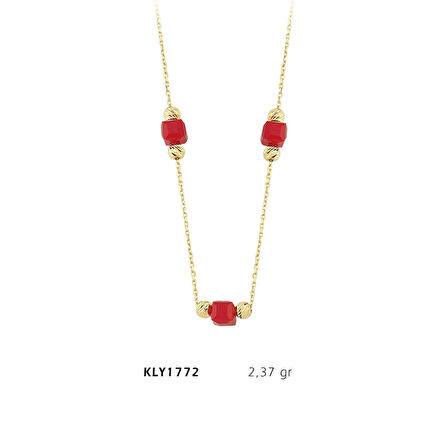 Kırmızı Taşlı Sıralı Kolye