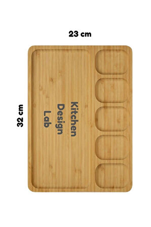 Bambu Sunum Ve Kahvaltı Tabağı, Steak Sunum Tabağı Büyük Boy Bambu Tabak 6 Bölmeli