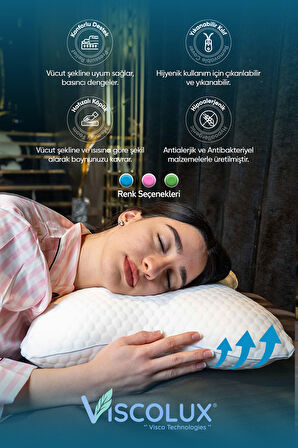 Visco Kelebek Yastık - Özel Ortopedik Boyun Destekli Visco Yastık Pembe 57x45x13