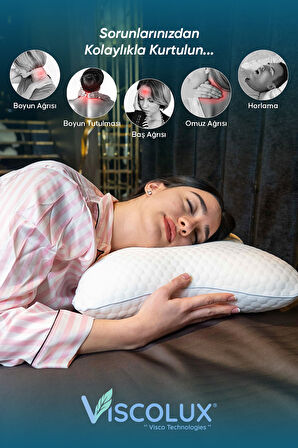 Visco Kelebek Yastık - Özel Ortopedik Boyun Destekli Visco Yastık Pembe 57x45x13