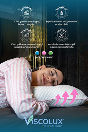 Visco Kelebek Yastık - Özel Ortopedik Boyun Destekli Visco Yastık Pembe 57x45x13