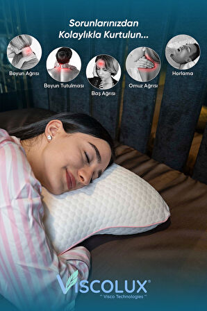 Visco Kelebek Yastık - Özel Ortopedik Boyun Destekli Visco Yastık Pembe 57x45x13