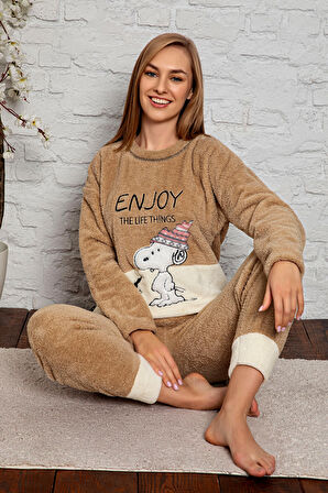 Nisanca Tam Peluş Kışlık Kadın Pijama Takımı- Polar Yılbaşı Pijaması 