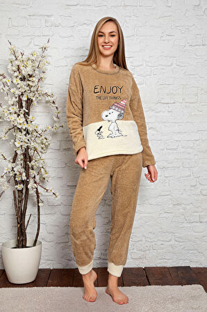 Nisanca Tam Peluş Kışlık Kadın Pijama Takımı- Polar Yılbaşı Pijaması 