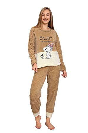 Nisanca Tam Peluş Kışlık Kadın Pijama Takımı- Polar Yılbaşı Pijaması 