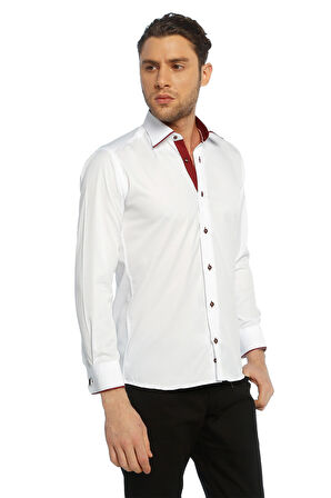 Bordo Bieli Beyaz Micro Kumaş Kol Düğmeli Slim Fit Erkek Gömlek - 216-3
