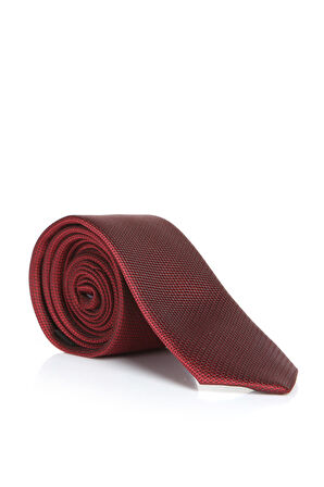 Bordo Slim Fit Düz Renk Dokuma Kravat / DDK-19