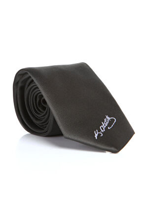 Atatürk İmza Desenli Dokuma Siyah Kravat - AK-18