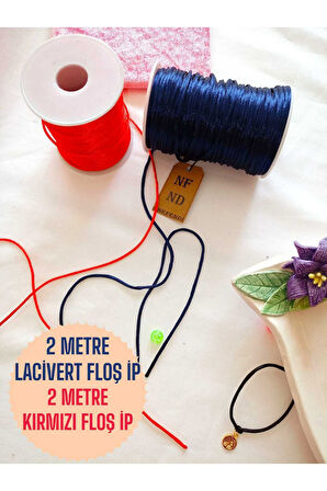 4 METRE(TOPLAM) FLOŞ İP SIÇAN KUYRUĞU KALINLIĞI 2mm KIRMIZI LACİVERT BİLEKLİK TAKI HEDİYELİK İPİ
