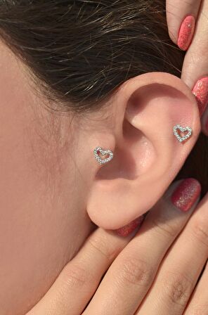 Gümüş Kalp Piercing Tragus Helix Kıkırdak