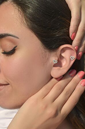 Gümüş Kalp Piercing Tragus Helix Kıkırdak