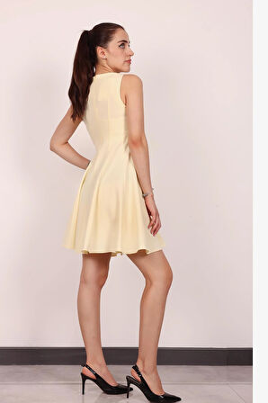 Kadın Sarı Kolsuz Mini Elbise