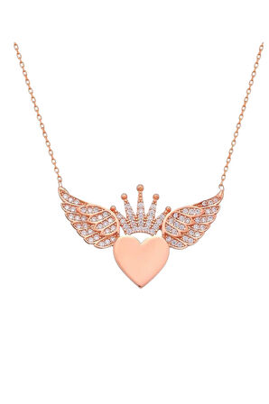 Modahilye 925 Ayar Gümüş Kalbimin Tacı Melek Kanadı Rose Gold Kolye