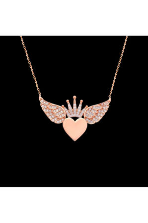 Modahilye 925 Ayar Gümüş Kalbimin Tacı Melek Kanadı Rose Gold Kolye