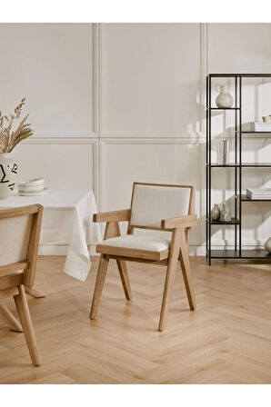 Kalmar Beyaz Kumaş Natural Ahşap Sandalye