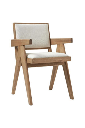 Kalmar Beyaz Kumaş Natural Ahşap Sandalye