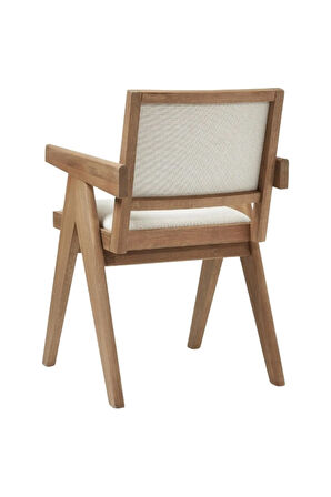 Kalmar Beyaz Kumaş Natural Ahşap Sandalye