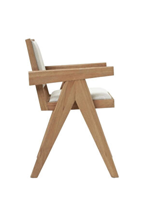 Kalmar Beyaz Kumaş Natural Ahşap Sandalye