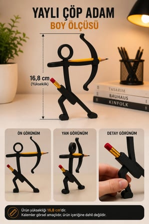 Kalem Tutan Çöp Adam Stickman Figür Seti 3'lü – Dekoratif Masaüstü Kalem Tutucu | 3D Baskı Masaüstü Kalem Standı | Ofis ve Çalışma Masası Aksesuarı | Ev, Ofis ve Kitaplık Dekoru