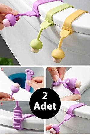 2 Adet Klozet Kapağı Kaldırma Hijyen Aparatı Tutucu Mantar Tasarım Silikon Esnek Pratik Banyo İçin